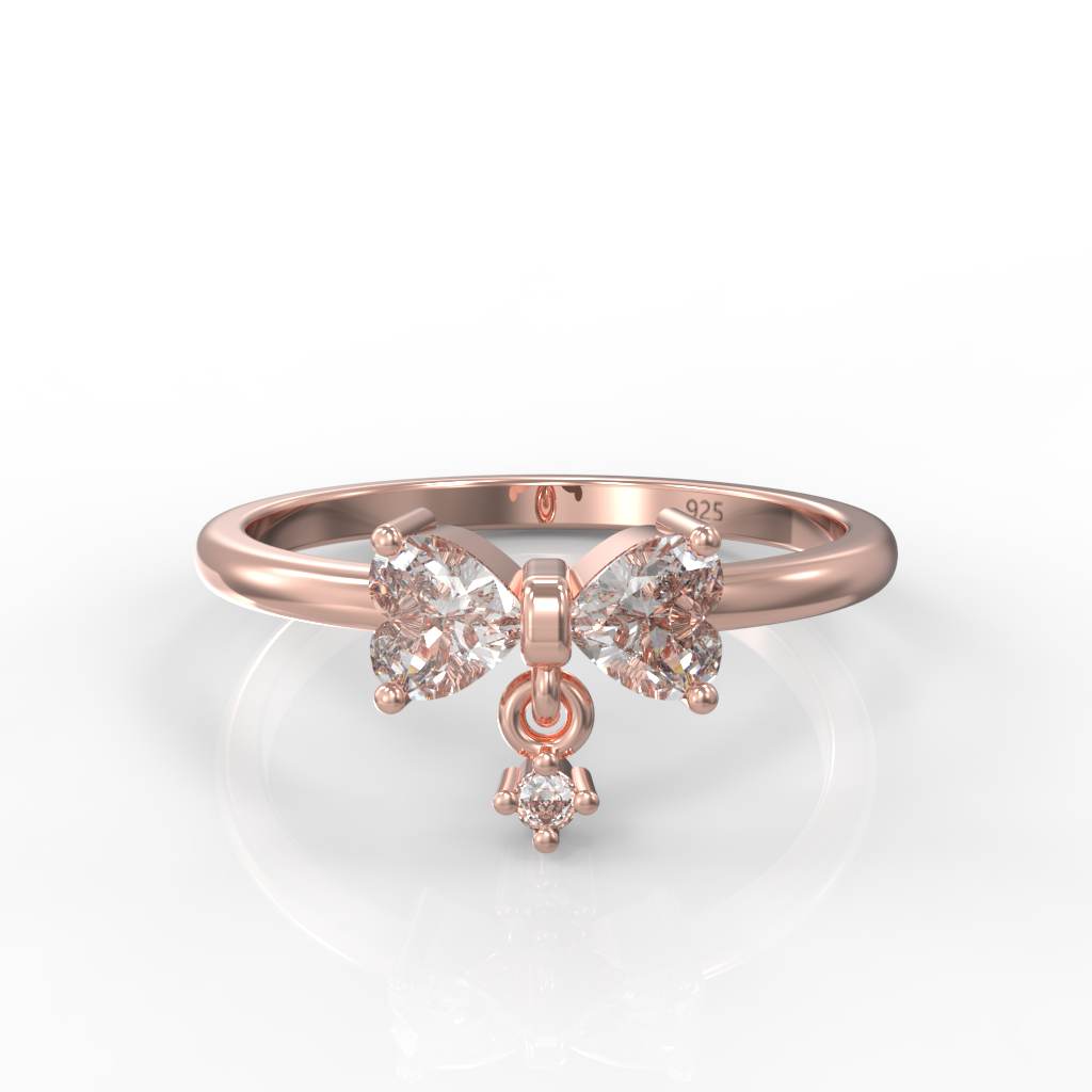 Sparkling Bow Charm Engagement Ring – Hallmarked 925 Sterling Silver Rose Gold Plated | Elegant & Romantic Jewelry